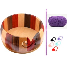 Wooden Knitting Bowl Handmade Needle and Thread Yarn Ball Storage Bowl Craft Knitting,Wool Knitting Storage Bowl for Knitting and Crochet (Varnish Wood)