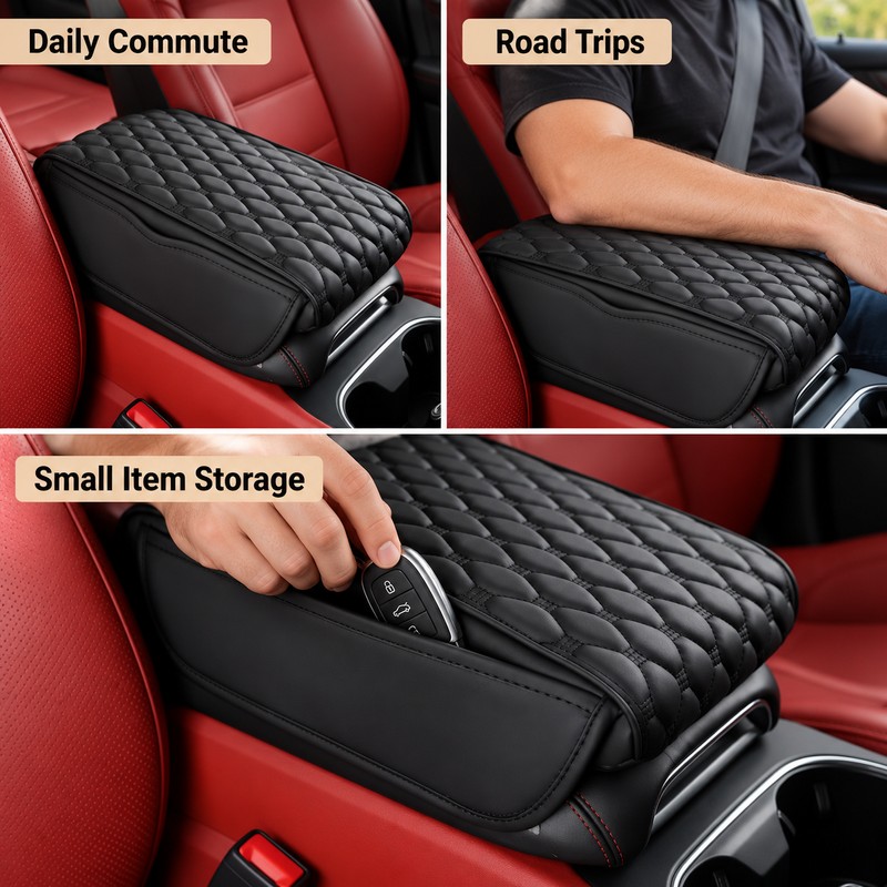 PU Leather Car Armrest Pad for Center Console – Quilted
