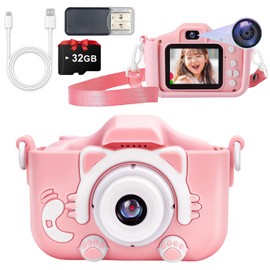 Kids Camera, Kids Camera, Toy Camera, 1080P HD Video Camera, 32 GB Memory Card Included, USB Charging, 2.0 Inches, IPS Screen, 8x Zoom, Children's Camera, Protective Case, Dual Lens, Easy Operation,