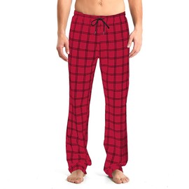 Idtswch Mens Tall Pajama Pants 30" Inseam Plaid Lounge Pants Sleepwear Pajama Bottoms 100% Cotton Red/Black