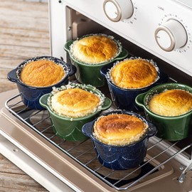 Creme Brulee Ramekins Ceramic Bowls - VICRAYS Mini Custard Cups 6 oz oven Safe Bowls Souffle Dishes for Baking Individual Casserole Dipping Sauce Pioneer Woman Bakeware Set of 6, Green