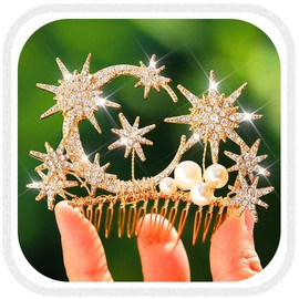 Kilshye Girls Star Tiara Gold Rhinestone Moon Crown Wedding Flower Girls Hair Accessories