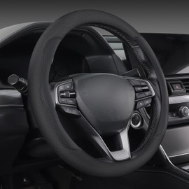 XHRING Car Steering Wheel Cover for Ford F150 F250 F350 Super Duty Expedition Toyota Tacoma Tundra 4Runner RAM 1500 2500 3500 Lexus GX Grand Caravan Range Rover Accessories Leather Black (15 ½''-16'')