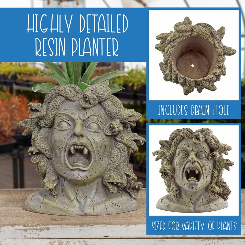 Darware Resin Medusa Head Planter, Large Garden Decor Statue Flower