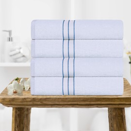 Superior Turkish Cotton Ultra-Plush Bath Towel Set of 4, Towels for Shower, Bathroom, Home Essentials, Spa, Guest/Master Bath, Airbnb, Apartment, Adults and Kids, Soft Quick Drying, Light Blue