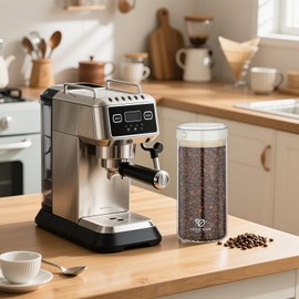 Coffee Canister Airtight 500 g Beans, 1.7 L Coffee Container with Vacuum Lid, Borosilicate Glass Vacuum Container with Outlet Valve and Date Display, Storage Jars for Coffee Beans, Tea, Cocoa (1700 ml