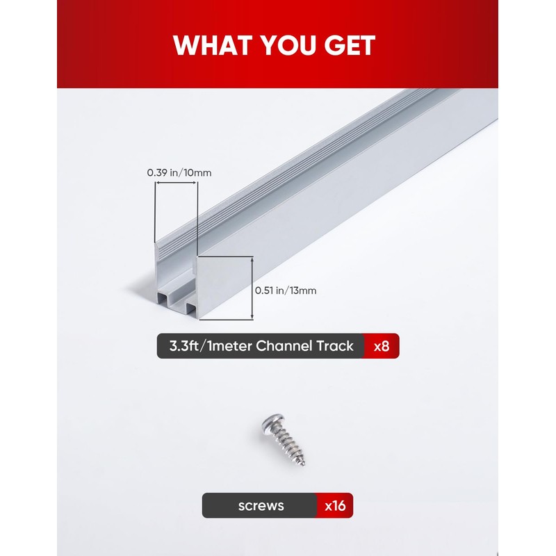 Shine Decor 3.3FT/1M Aluminum Track Channel Mounting Bracket, for 8x16mm