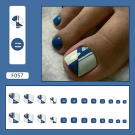 Press on Toenails with Designs, Artificial Acrylic Fake Nails for Toe, Glue on Toenails for Women, Full Cover Reusable False Toenails with Glue Set, Peel and Stick Nail Polish Designs for Toenails