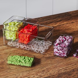 Hudgan Extra Large Taco Bar Serving Set for Party with 3 Separate Containers(50 Oz), Ice Chilled Condiment Caddy Organizer for Salad Bar Buffet Station, Mimosa Bar Accessories