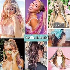 6PCS Clip en Ha Tinsel Set 23.6 pulgadas Fay Peluca Pieza Accesorios Ha brillantes Extensiones Ha Glitter r Mujeres Gls Niños Festival Fiesta Uso