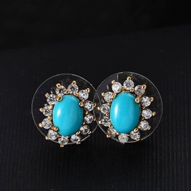 Shop LC Sleeping Beauty Turquoise White Zircon 925 Sterling Silver 18K Vermeil Yellow Gold Plated Stud Solitaire Earrings for Women Jewelry Birthday Gifts Ct 1.92