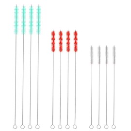 Ptwola 12 Pcs Colored Straw Cleaner Brush Reusable Long Bendable Metal Straw Cleaning Brush for Cleaning Tumbler Sippy Cup Water Bottle Glass Straw Tubes Drinking Pipes Silicone Plastic Bamboo