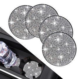 COCASES 4 Pack Bling Car Coasters, Car Cup Holder Coaster, Rhinestone Coaster for Cup Holders, Silicone Car Coasters for Women Car Interior Accessories (2.75'' White Crystal Circle)