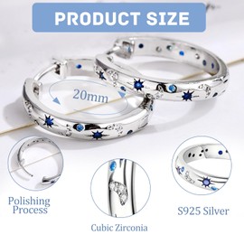 LOCCY Silver Women's Rings Moon Star, S925 Moon Star Rings, Women's Silver Earrings Set, Cubic Zirconia Ring, Stackable Vintage Rings, Moon and Star BFF Rings for Women, Size 49-59 mm, S925 silver