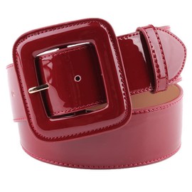ANNULOYA Wide Patent Leather Belt Women with Wide Square Buckle Grommet Cinch High Waist Belts for Dress (Red)