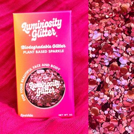 Pink Face and Body Glitter, Biodegradable Glitter, Rose Pink Loose Glitter, 6 gram Pot of bioglitter Suitable for Your face, Body, Hair and Nails (Rose Pink)