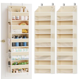 SpaceAid 2 Pack Over The Door Organizer with 5 Large Pockets and 10 Mesh Side Pockets, 5 Layers Door Organizer Hanging with Clear Window for Bedroom, Bathroom, Pantry and Nursery, Beige