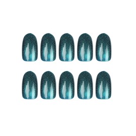 Blue Press on Nails Medium Almond False Nails Cat Polish Eye Fake Nails with Design Glossy Artificial Nails Gradient Blue Nails Oval Acrylic Glue on Nails Medium Length Ombre Stick on Nails for Women