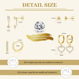 Kakonia 14K Gold Plated Earring Sets for Women Dainty Stud Huggie Hoop Earrings for Multiple Piercing Hypoallergenic Small Hoop Dangle Earrings Cartilage Earring Set