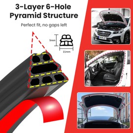 Car Door Rubber Seal Strip Automotive Weather Stripping Double Layer Auto Weatherstrip Universal Self Adhesive Soundproof Sealing Strip for Cars Truck Rv Pickup(32.8FT)