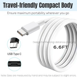 Charger Charging Cable Compatible with SimpleHuman 8" Round Sensor Makeup Cosmetic Mirror (2022 New Model) ST3052 ST3053 ST3054 ST3055 ST3034,etc-6.6 ft (Only for Type C Ports)