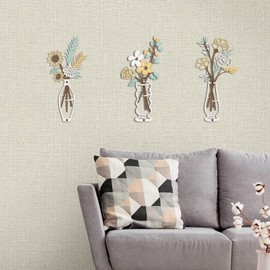 Aliuxwove 3 Pcs Metal Flowers Wall Decor, Rustic Farmhouse Decor Boho Metal Wall Art for Living Room Bedroom Dining Room, Sculpture Hanging Suitable for Home Decorative(Beige)
