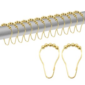 AmazorHome Shower Curtain Hooks, Decorative Shower Curtain Rings, Rust Proof Shower Hooks for Shower Curtains, Bathroom Shower Rods, Set of 12 (Gold)