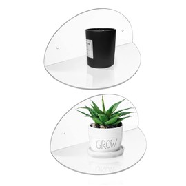 ROYALITA Small Acrylic Shelves Room Decor Floating Shelves (2-Pack, 8-inch Diameter) - Wall Mounted Display Stand for Plants, Makeup, and More - Ideal for Home and Office, Clear