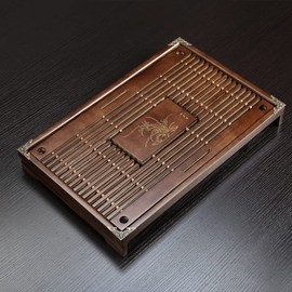 RORA Bamboo Tea Tray Chinese Gongfu Tea Serving Tray with Drawer Type Water Storage Drainage Kungfu Tea Set Table (Brown)