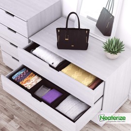 NEATERIZE Drawer Organizer - [Set Of 12] - Closet Organizer and Storage Baskets| Foldable Cloth Drawers Divider | Fabric Bin For Dresser & Shelves |Organize Underwear, Socks, Bra, & Tie’s (Black)