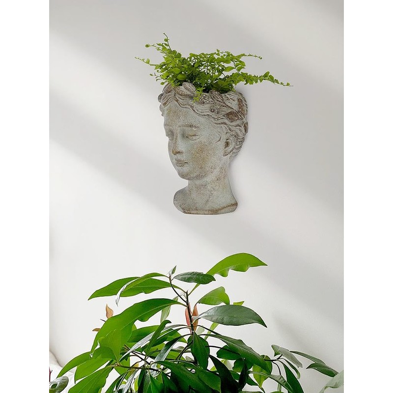 Abbott Collection Goddess Head Wall Planter - Small Cement Indoor