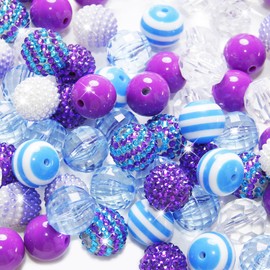 48 Pcs 20mm Beads for Pens Rhinestone Bubblegum Beads Blue Purple Crystal Acrylic Round Chunky Bead Sparkly Craft Large Balls Bead for Pen Beadable Keychain Bracelet DIY Jewelry Making Supplies