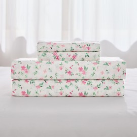 Gogreen 4PC Deep Pocket California King Sheet Set Fit 14", Breathable Microfiber Soft California King Size Sheet Set, Hotel Style Bed Sheet Set, Gift for Women, Men - Pink Floral