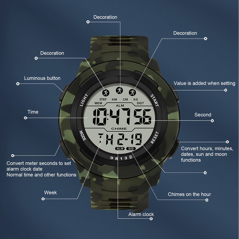 Men Digital Sports Watch 50m Waterproof Watch with LED Backlight