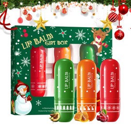 Christmas Lip Balm Set, 3-Piece Hydrating Lip Balm Set, Moisturising Lip Mask, Long Lasting & Nourishing Lip Care for Dry & Cracked Lips, Whitening Lip Wrinkles