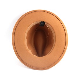 Happyupcity Khaki Classic Wide Brim Fedora Hat with Belt Buckle Felt Panama Jazz Dress Hat for Women Men