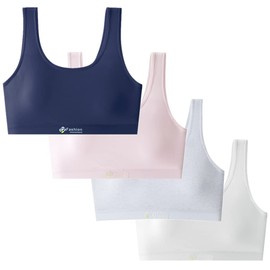 Herepai Big Girls' Sports Bra with Breathable Pads Teens Cotton Training Bras (16 Years, Big Girls, Navy,Pink,Grey,White)