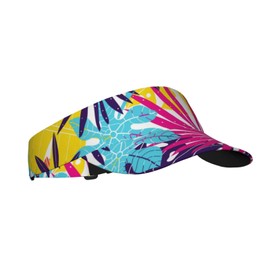 Tropical Print Sports Visor, Colorful Palm Leaf Design, Adjustable Sun Hat Unisex for Sport Beach Tennis Golf Running Hiking