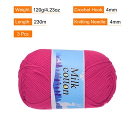Rebower Cotton Yarn,60% Cotton and 40% Acrylic Fibers Soft Knitting Yarn [for Hand DIY Bag Cushion Crocheting Knitting Projects Home Decor], -3 Skeins/3×252yards/3×4.23oz/Rose Red