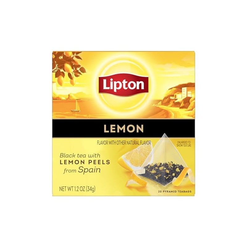 Lipton Black Tea Lemon, Pyramid Tea Bags, Flavored Teabags for