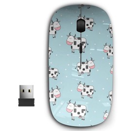 KAWAMOUSE 2.4G Ergonomic Portable USB Wireless Mouse for PC, Laptop, Computer, Notebook with Nano Receiver (Doodle Cartoon Cows)