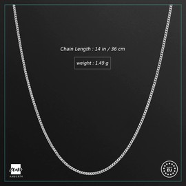 Amberta Children 925 Sterling Silver Chain Necklace (14 inch - 4 to 12 Years Old): Silver 1.3mm Curb Chain