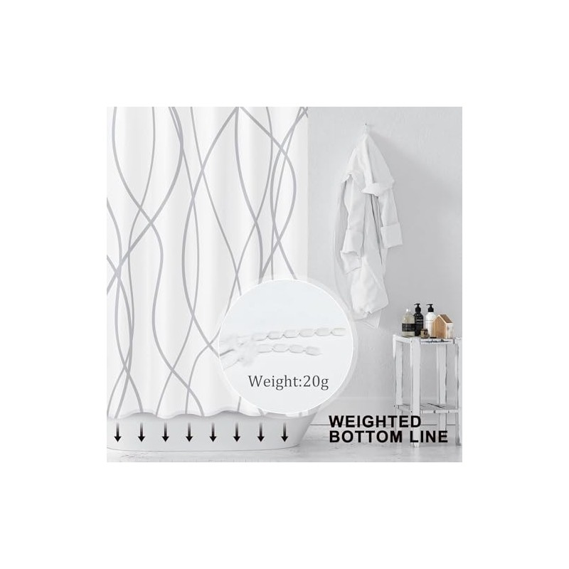 xinbai Grey and White Striped Fabric Shower Curtain for Bathroom