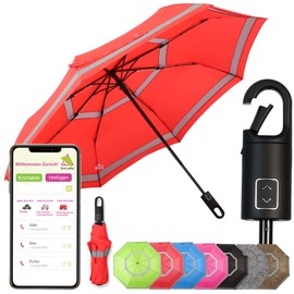Quick Safety® Hiking Trekking Umbrella Pocket Umbrella Men Women Umbrella Open-Close Automatic Storm Resistant Reflective Carabiner Hook Handle Design, Signal red