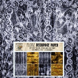 Decoupage Paper Pack (24 Sheets 6"x6") Silver Gold and Old Tree # Vintage Styled Seamless Art Deco Pattern Paper for Decoupage, Craft and Scrapbooking