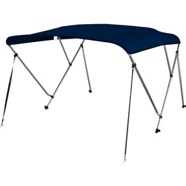 Deckpro Waterproof Boat Bimini Top Cover, 600D Solution Dyed Polyester Fabric Canvas Sun Shade Boat Canopy - 1" Double Wall Aluminum Frame Tube, 2 Straps 2 Rear Support Poles, Storage Boot