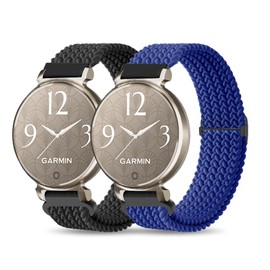 2 Pack Braid Nylon Bands Compatible with Garmin Lily 2, 14mm Stretchy Nylon Soft Loop Straps Quick Release Replacement Adjustable Wristband for Lily 2 Classic/Active Smart Watch Accessory for Women