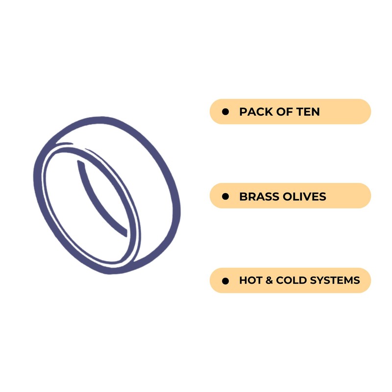 15mm Compression Brass Olives - Pack of 10 (15MM)