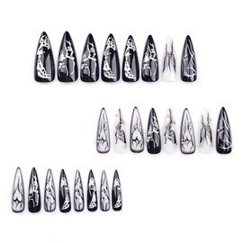 24-piece set of dark cool wearable nails European and American nail art nail tips love butterfly wearable false nails