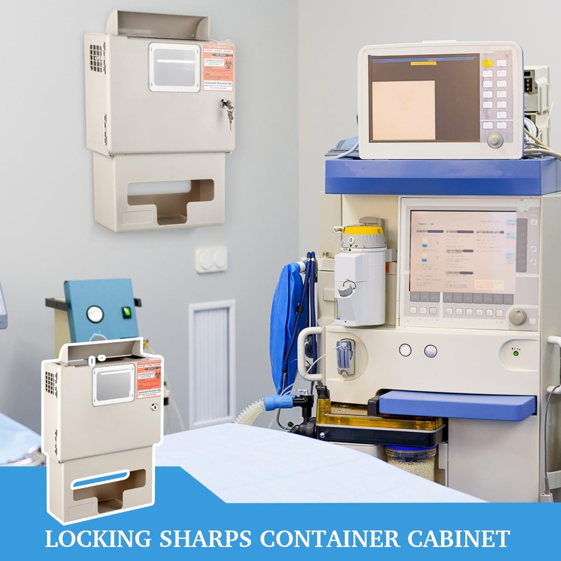Ripeng Sharps Container System Wall Mount Locking with Glove Box